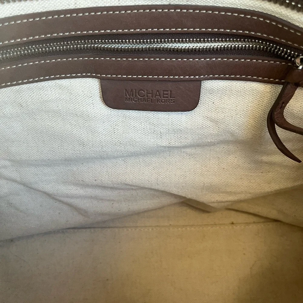 Vintage Michael Kors Canvas & Leather Trim Tote – Jacquard “M” Logo Print